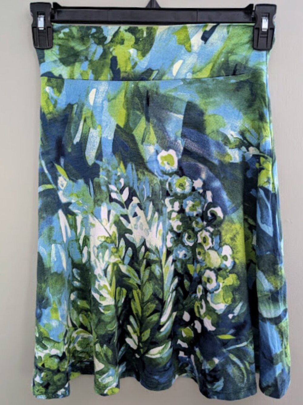 Salaam Blue Green Floral A Line Stretch Skirt Small
